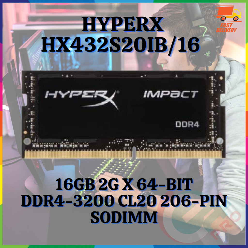 HYPERX IMPACT ( HX432S20IB/16 ) 16GB 2G x 64-BIT DDR4-3200 CL20 260-PIN SODIMM LAPTOP - TERPAKAI
