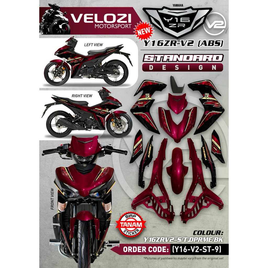 VELOZI Y16 V2 Y16ZR ABS COVER ชุดการออกแบบมาตรฐาน DPRME BK RED SIAP TANAM COVERSET Y16-V2-ST-9