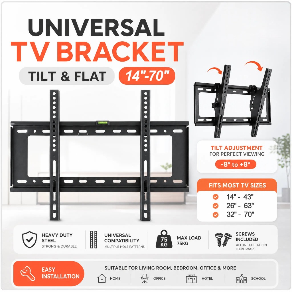 Universal TV Wall Mount Bracket Fixed & Tilt 26-85 LCD/LED TV Pemasangan Dinding TV