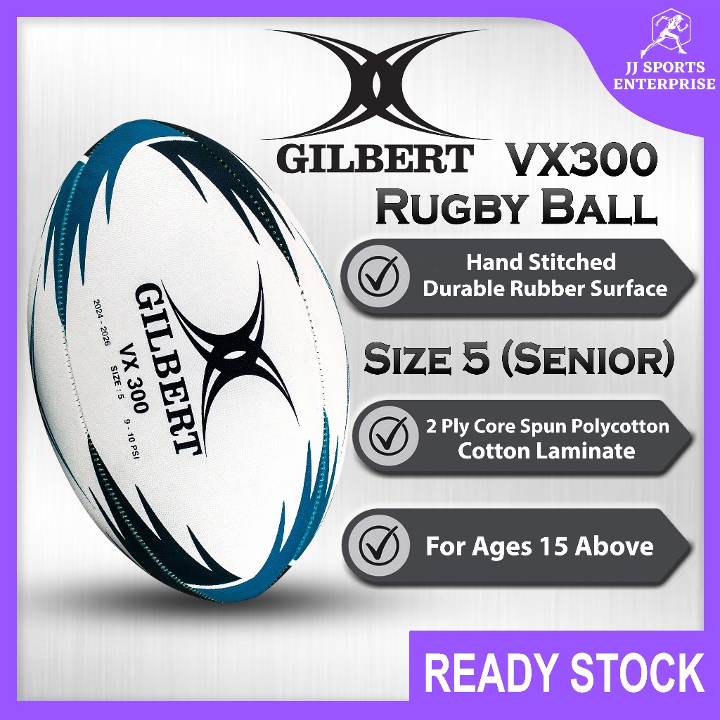 Gilbert VX300 ลูกรักบี้ VX 300 ขนาด 5 อาวุโส Black Bola Ragbi Bola Sukan ผู้ใหญ่ Bola Ragbi Latihan 
