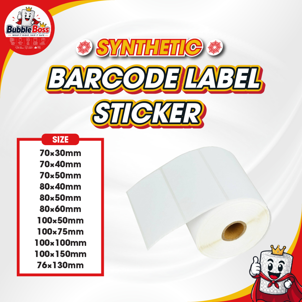 20 ขนาดกันน้ําสังเคราะห์ Barcode Label สติกเกอร์ Kalis Air คุณภาพสูง Sintetik Barcode Label BC03B