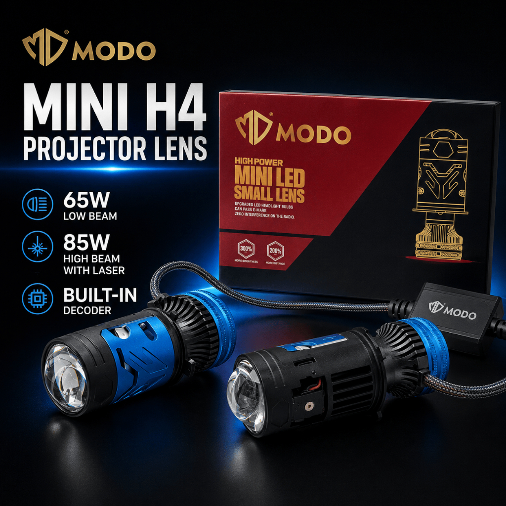 MODO MINI H4 หลอดไฟหน้า LED 6000K Mini Projector เลนส์ High Low Beam พร้อมเลเซอร์