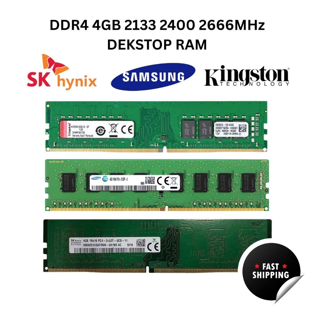 KINGSTON SAMSUNG SKHYNIX DDR4 2133MHz 2400MHz 2666MHz 4GB DESKTOP RAM