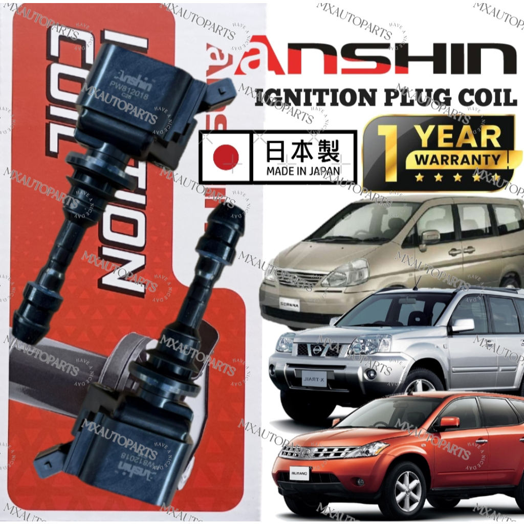 (WARRANTY 1YEAR) ANSHIN JAPAN IGNITION PLUG COIL NISSAN X-TRAIL T30 2.0 2.5 SERENA C24 MURANO Z50 2.