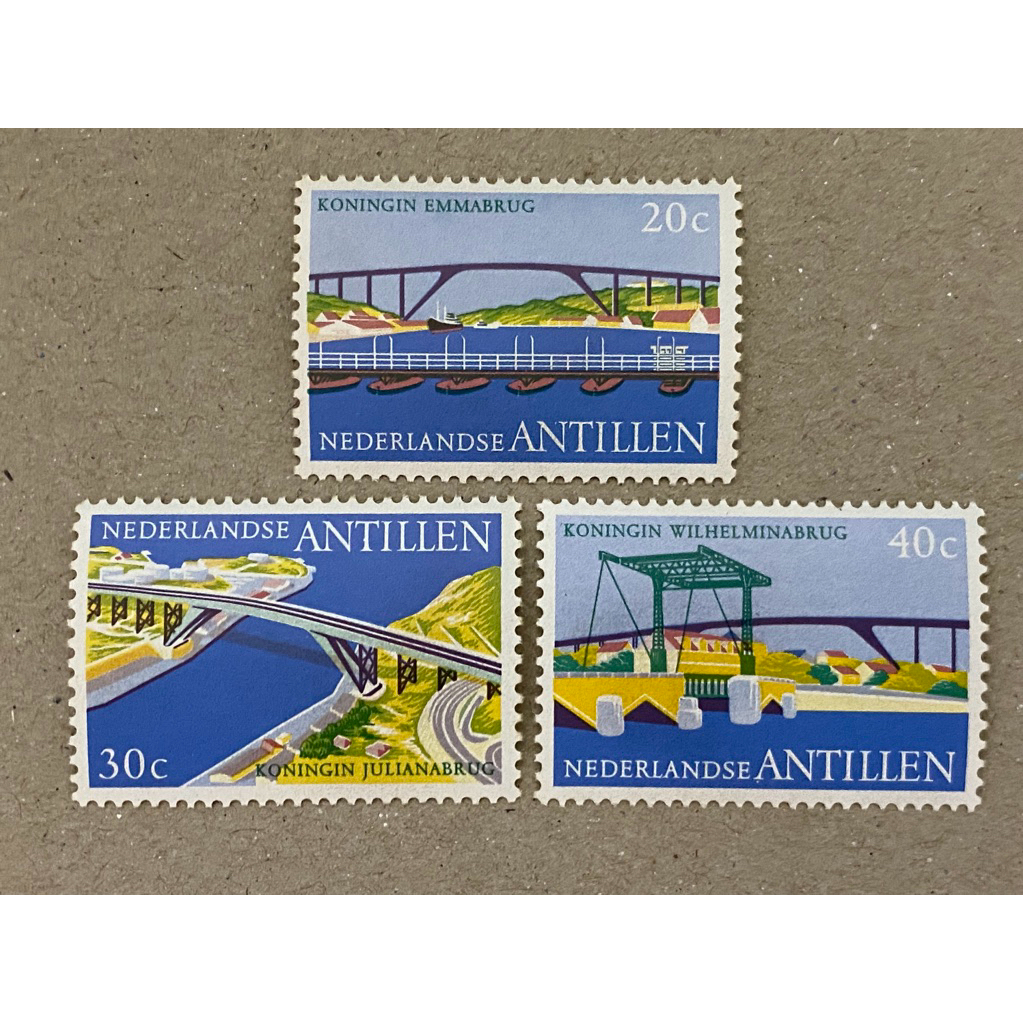 {JK} MEL เนเธอร์แลนด์ Antilles 1975 - แสตมป์สะพาน Willemstad 3V MNH (สีเหลือง)