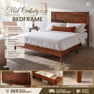 2026 Noiseless Sturdy Aleara Wood Bedframe | Queen King Mid Century Modern Bed Frame for Bedroom Makeover