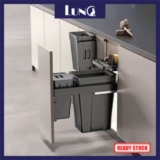 ABS Material Kitchen Built-In Sliding Compartment Trash Can Soft Close Pull Out Kitchen Bin Organizer