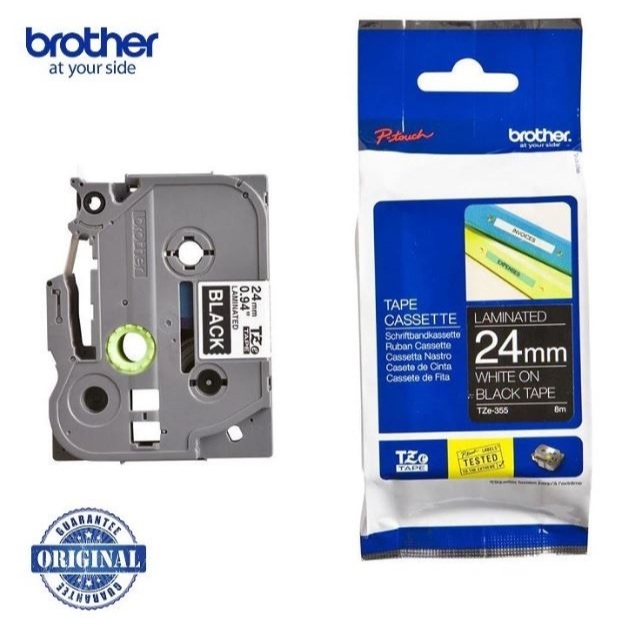 Brother Label Sticker Tape Tz-e355 Tze355 Tze-355 Label 24mm สีขาวบนสีดํา PT-D600 PT-P750 PT-E550WVP