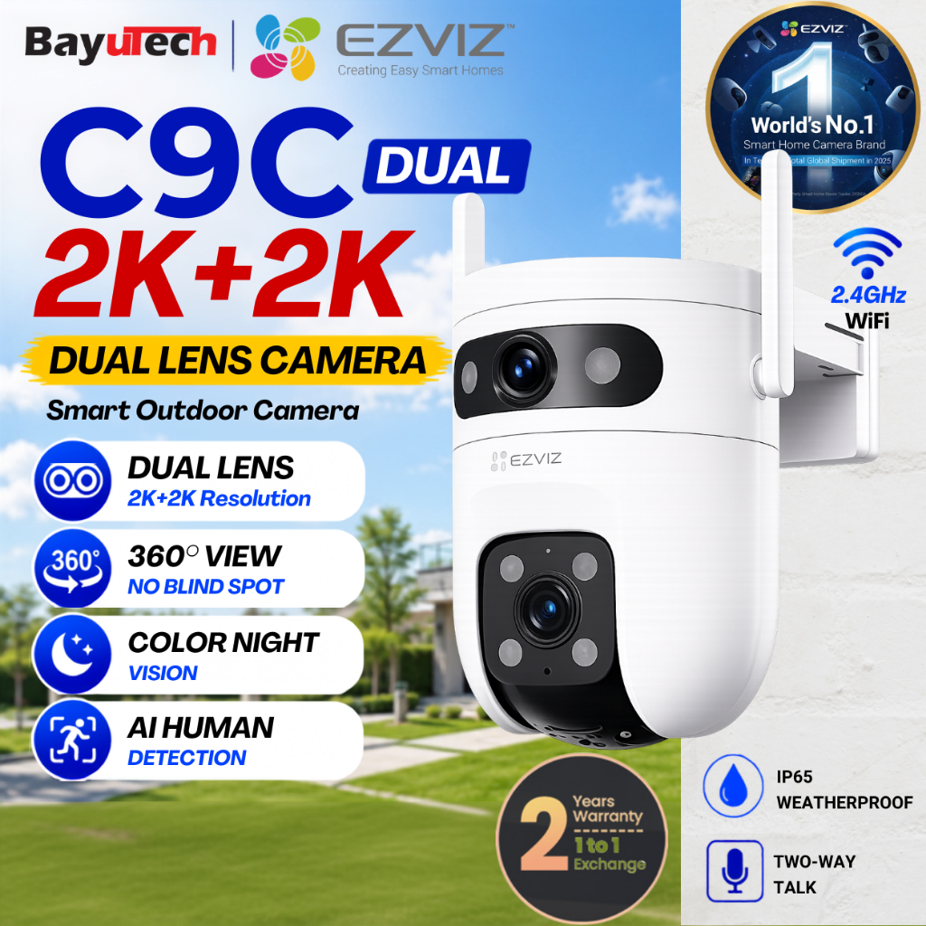 EZVIZ C9C Dual Lens 6MP Outdoor WiFi กล้องวงจรปิดไม่มีจุดบอด AI Human Vehicle Detection
