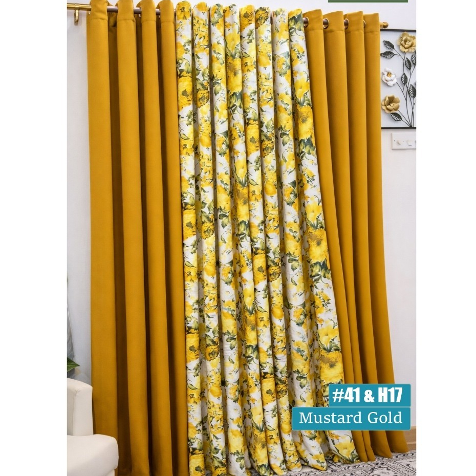 Iris+Hebe Mix Mustard Gold Semi Blackout Made Home Decor Hook ตาไก่ (170 ซม.-220 ซม.) ผ้าม่าน