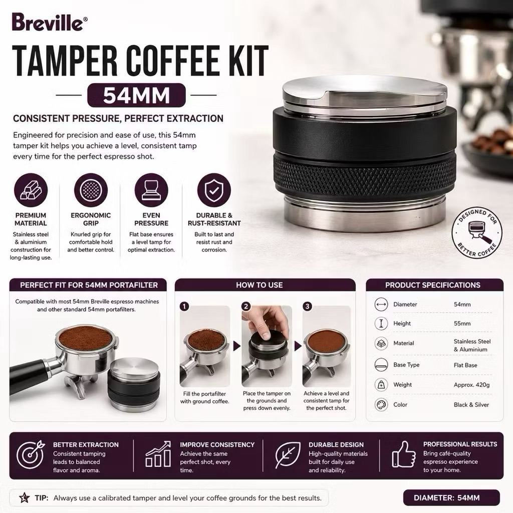 Breville Tamper Coffee 54mm สําหรับเครื่องชงกาแฟ Breville Espresso ที่คัดสรร.(เหมาะกับ series8)