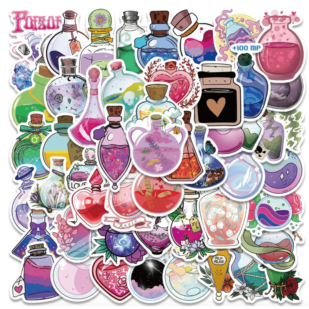 แผ่นสติ๊กเกอร์ขวด Magic Potion สุดน่ารัก แม่มดการ์ตูน Potion ความงาม สติ๊กเกอร์แฟนตาซี Magical Potio