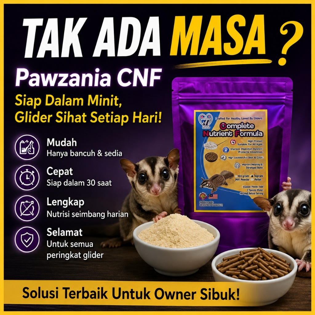 Pawzania CNF อาหารทุกวัน Sugar Glider Easy to Grow Mass Complete Nutrition Powder เม็ด