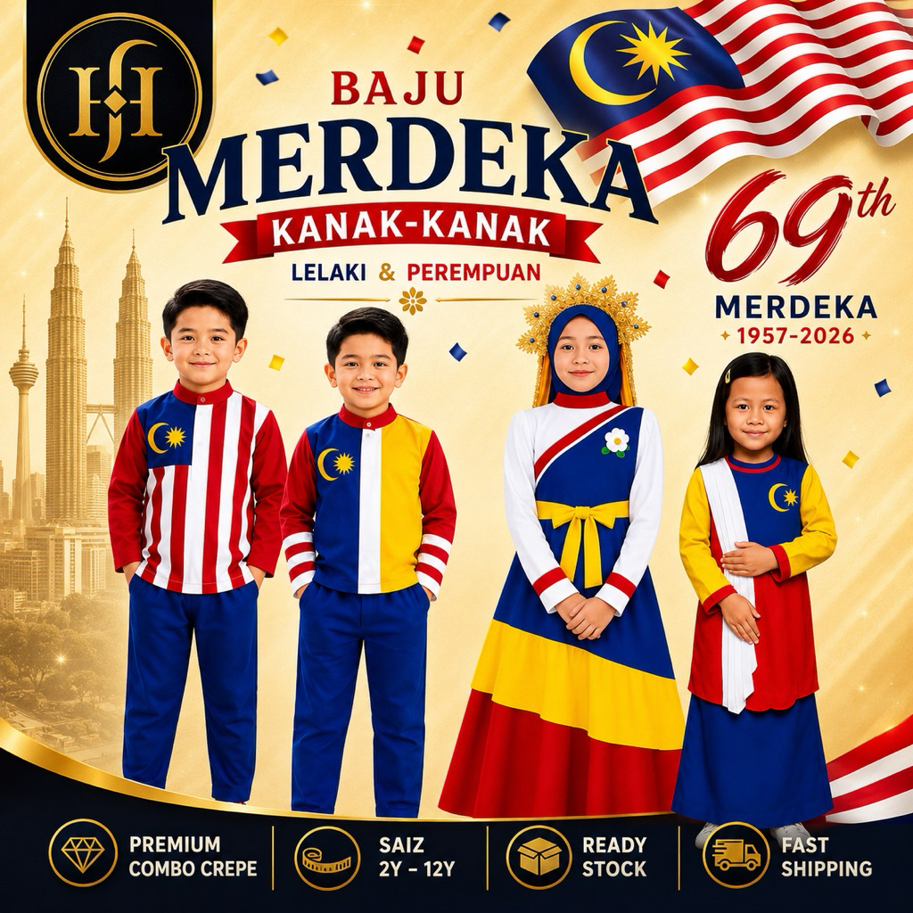 เสื้อผ้าบุรุษและสตรี Premium Combo Crepe Saiz 2Y-12Y
