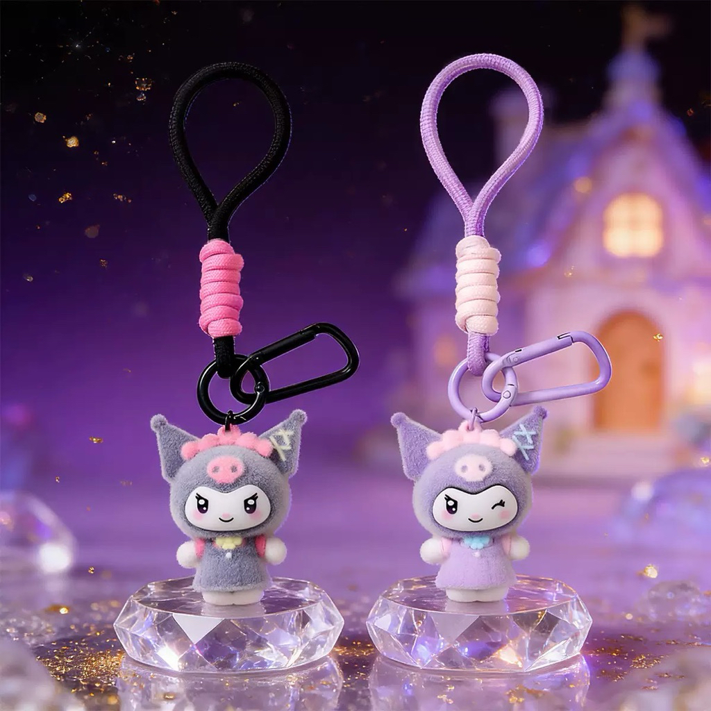 Sanrio Kuromi PVC Flock พวงกุญแจกระเป๋าอุปกรณ์เสริม,gantungan kunci beg, พวงกุญแจ Kuromi พวงกุญแจ