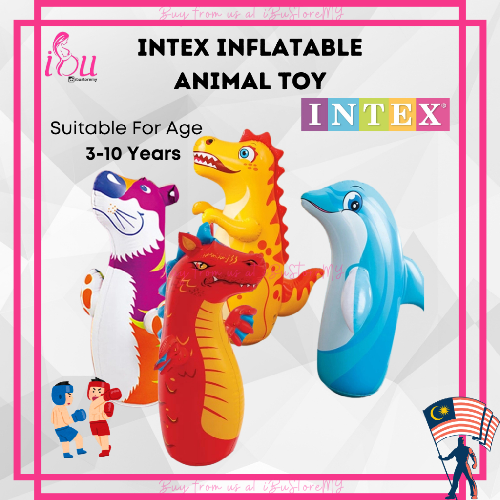 INTEX 3D Bop Bag IT 44669NP Inflatable Animal Punching Tumbler ของเล่นสําหรับเด็ก