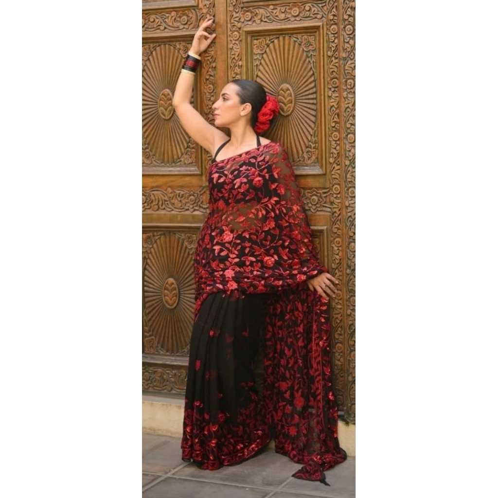 Saree Black Saree Full Saree Of Heavy quality Georgette