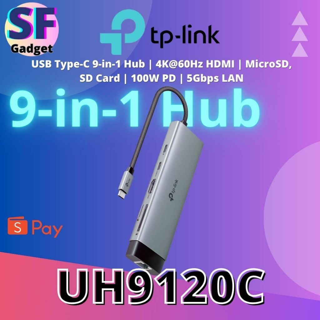 TP-Link UH9120C USB Type-C 9-in-1 Hub 4K@60Hz HDMI MicroSD, SD Card 100W PD 5Gbps LAN