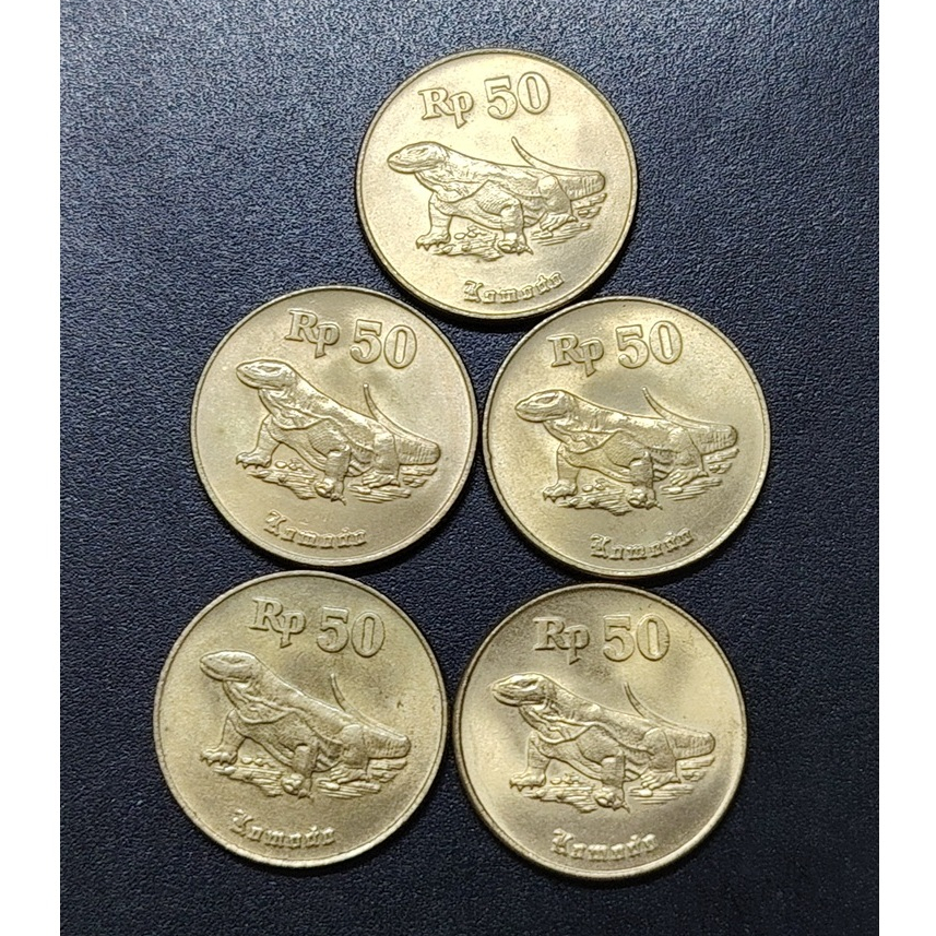 Komodo Dragon Lizard 50 Rupiah 1990s ( 5 เหรียญ )