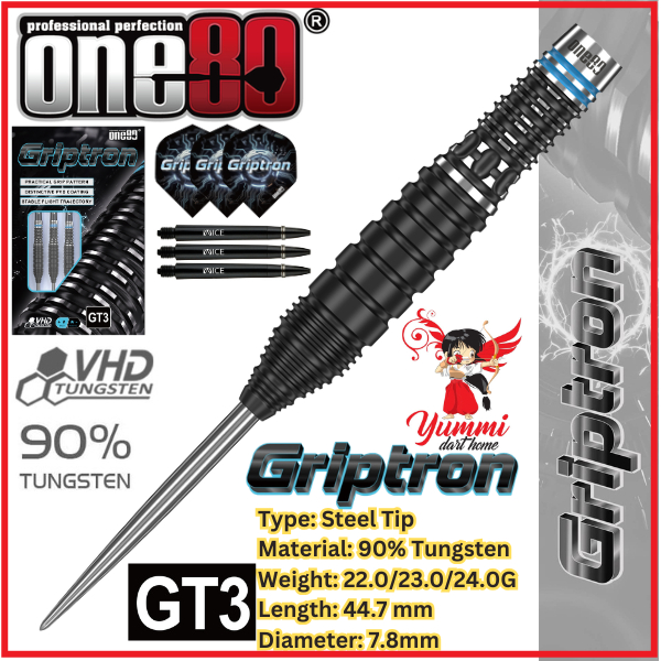 ONE80 STEEL TIP DARTS - GRIPTON GT3 (22G/23G/24G)