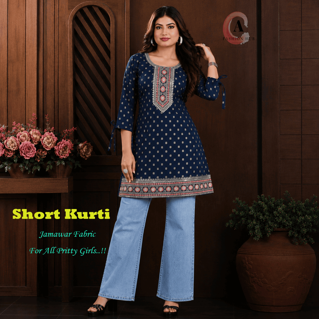 สั้น Kurti ปักด้วยสายปรับได้ผ้า Jamawar
