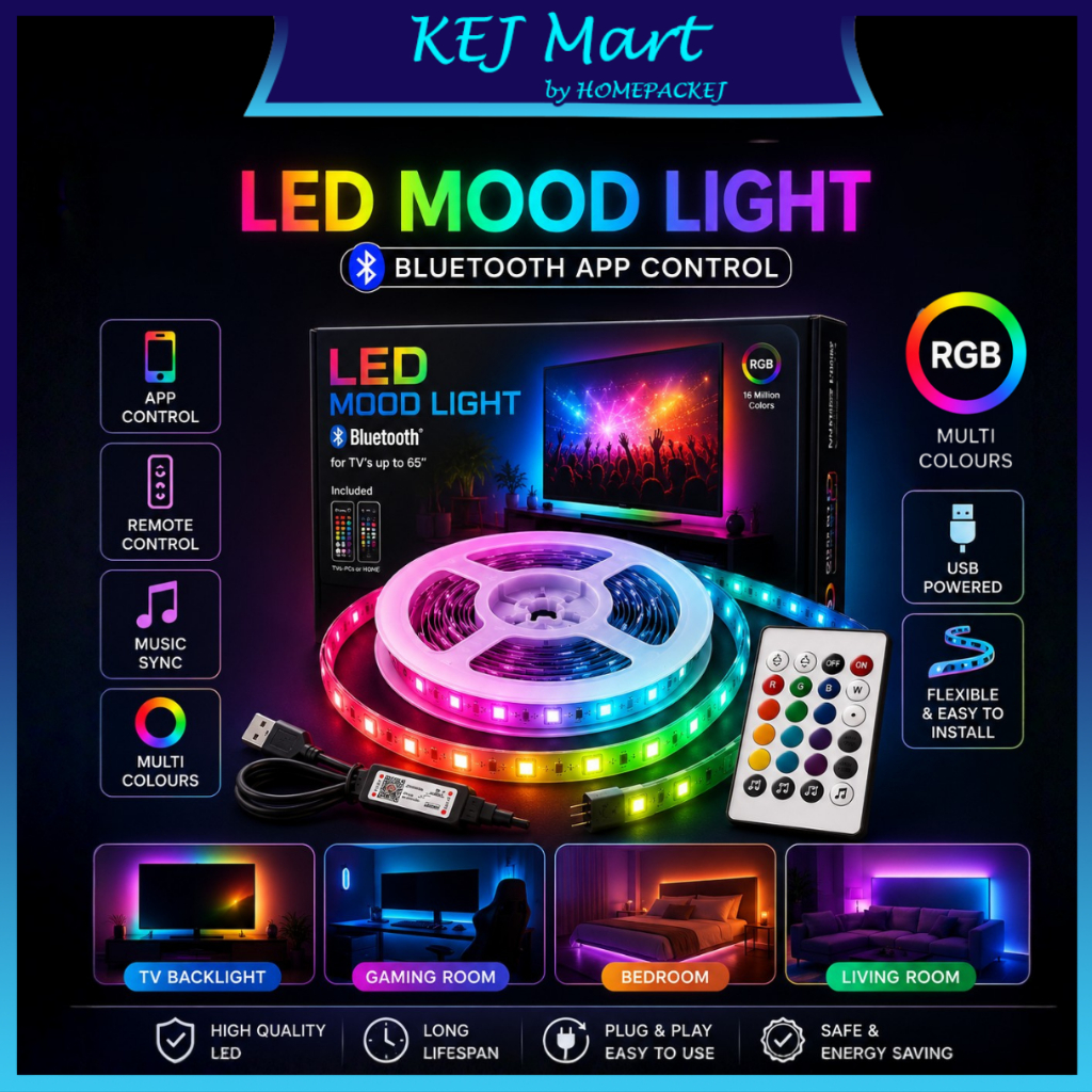 RGB ไฟ LED Strip 5M USB บลูทูธ APP ควบคุม 24 คีย์ระยะไกลเพลง Sync TV Backlight Gaming Room ตกแต่งห้อ