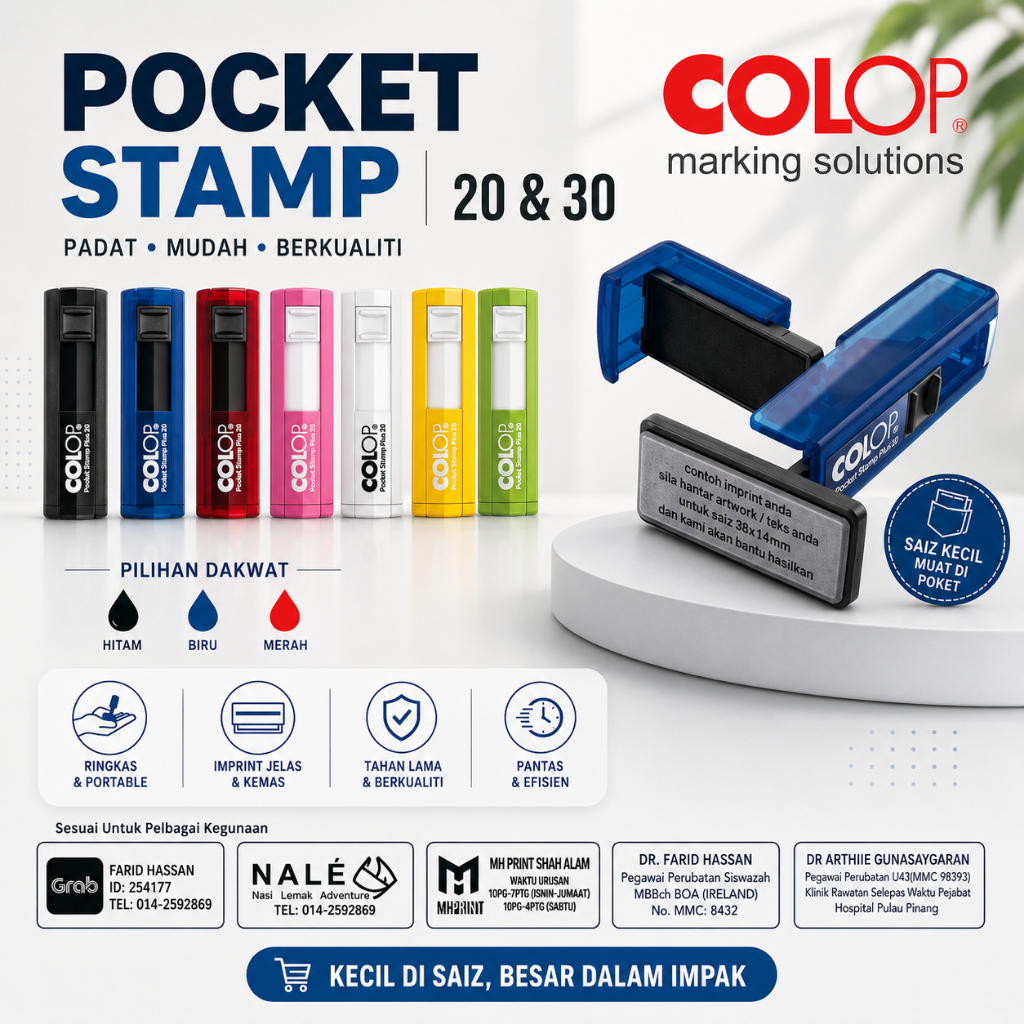 NEXT DAY POS * ตรายาง * COLOP Self Inking Pocket Rubber Stamp Plus 20 Plus 30