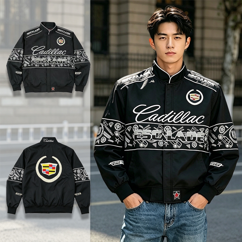 Cadillac F1 Premium เย็บปักถักร้อย Racing Jacket ผู้ชาย Vintage แขนยาว Windbreaker Zip Up