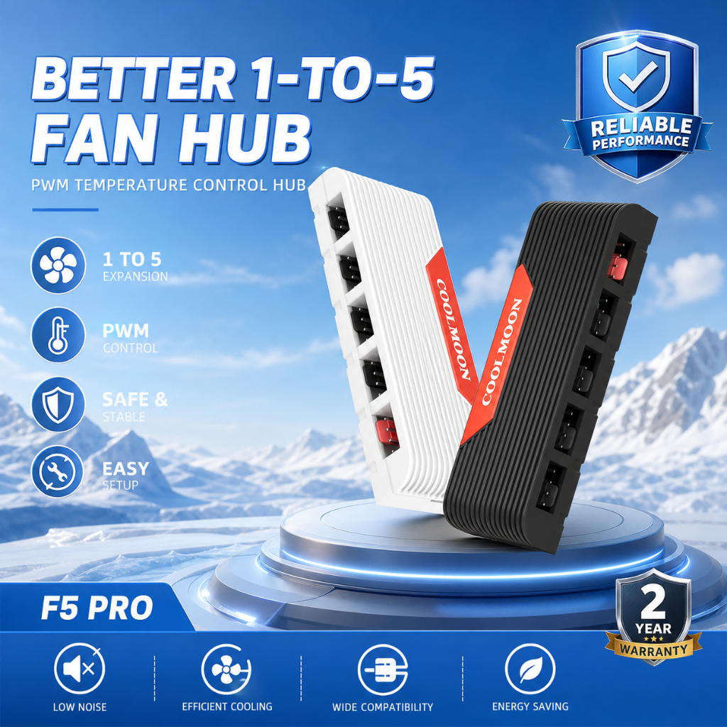 PWM Fan Hub 1 ถึง 5 Way 4 Pin Splitter CPU FAN Controller PC Cooling Case Fan Extension 线器