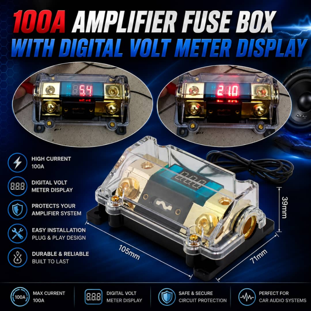 เครื่องเสียงรถยนต์ Power Amplifier Digital Fuse Holder พร้อมมิเตอร์ Power Amp Fius Power Amp Box Fus