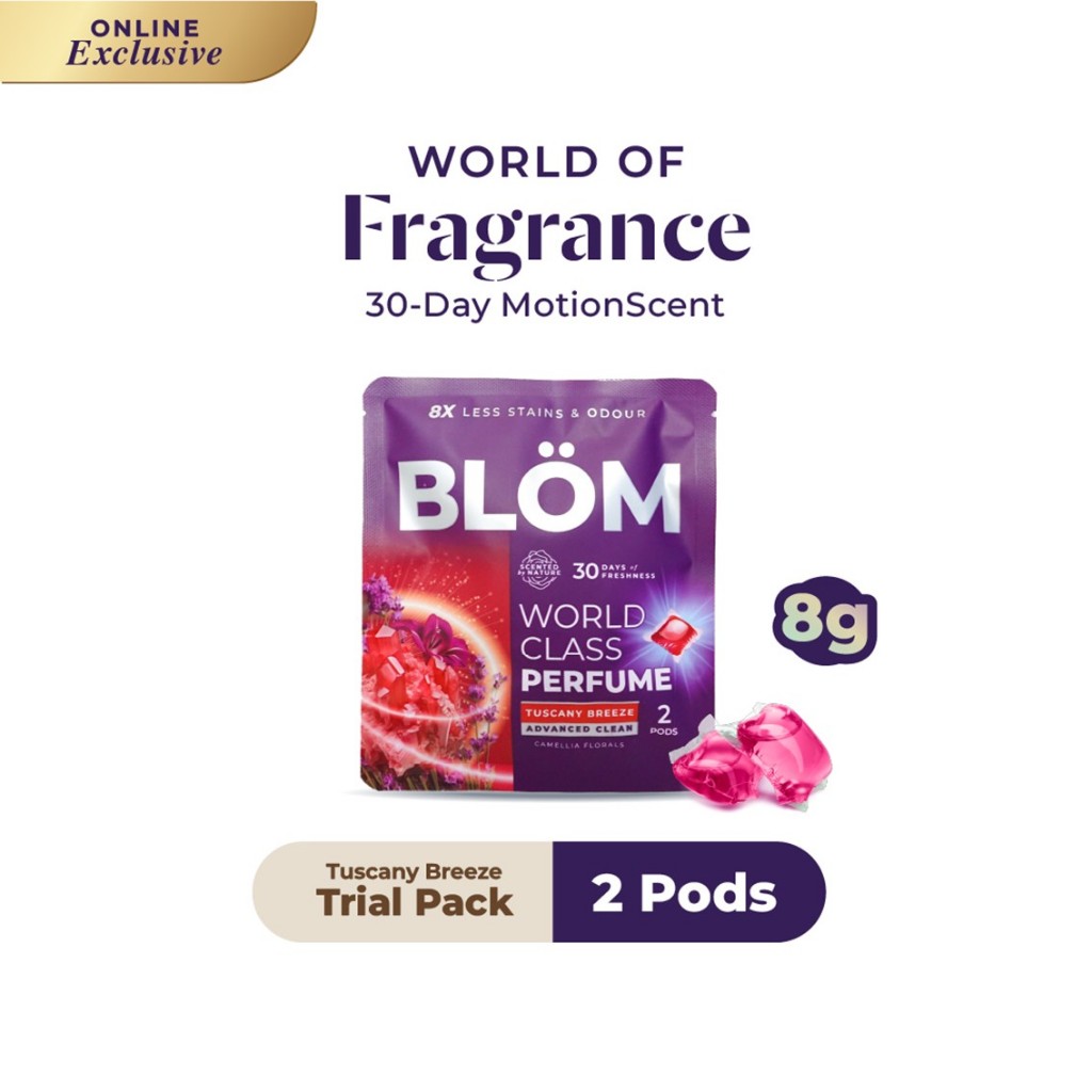 (แพ็คเดินทาง) BLOM 8X Cleaning Laundry Pods 2 Pods (กระเป๋า) - Tuscany Breeze/Alaskan Rain