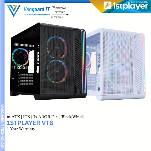 1st Player VT6 ATX Micro-ATX High Airflow Mesh Gaming Case สีดําสีขาว