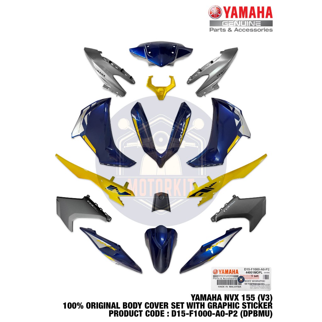 NVX 155 V3 ABS AEROX BODY COVER ชุดสติ๊กเกอร์กราฟิก STRIPE TAMPAL NAVY MUSTARD D15-F1000-A0-P2