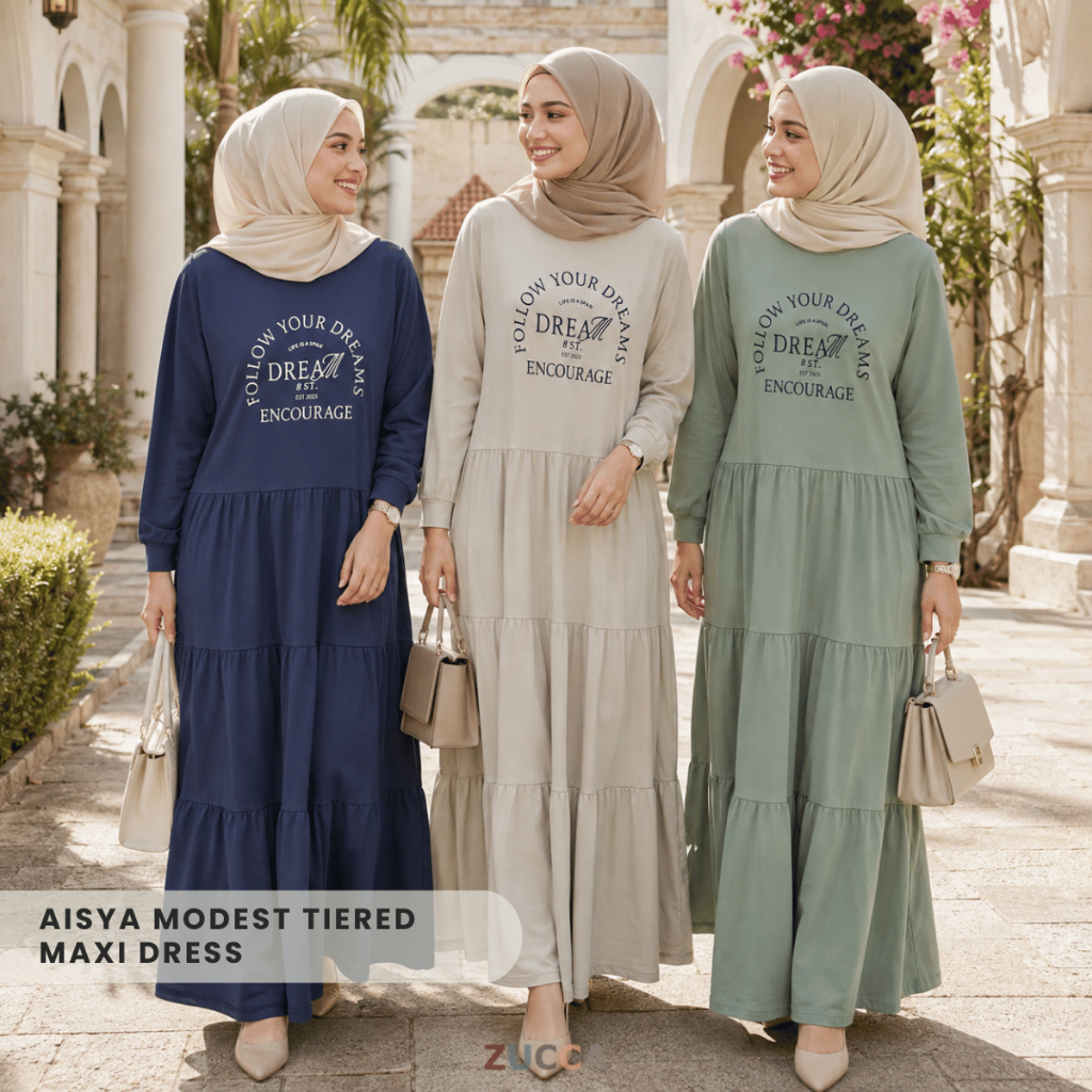 ZUCCA AISYA SOFT TIERED MODEST DRESS - MA168