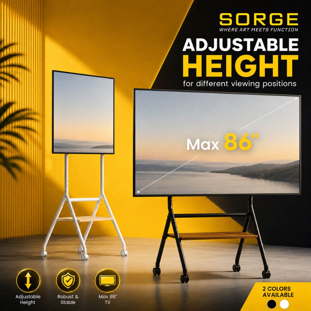 TTF13E-46FW Modern Rolling TV Stand ปรับความสูงได้มือถือ Heavy-Duty TV รถเข็นล้อสําหรับ 86 นิ้ว