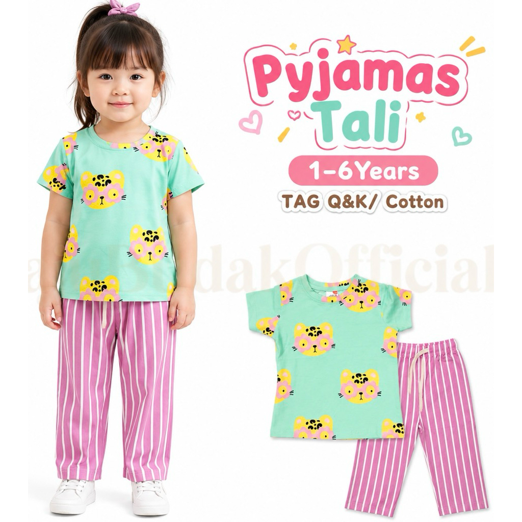 1Y-6Y ️Q&K ️STRIPE.SAFARI ️ COTTON PAJAMAS GIRL SHORT SLEEVE ADJUSTABLE LONG PANT