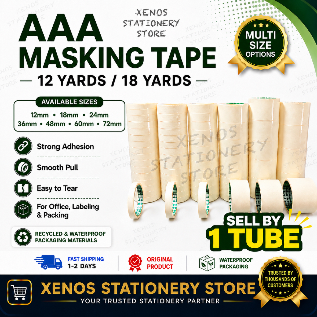 [ ต่อหลอด ] เทปมาส์กหน้า AAA 12mm/ 18mm/ 24mm/ 36mm/ 48mm/ 60mm/ 72mm (12 YARDS / 18 YARDS)