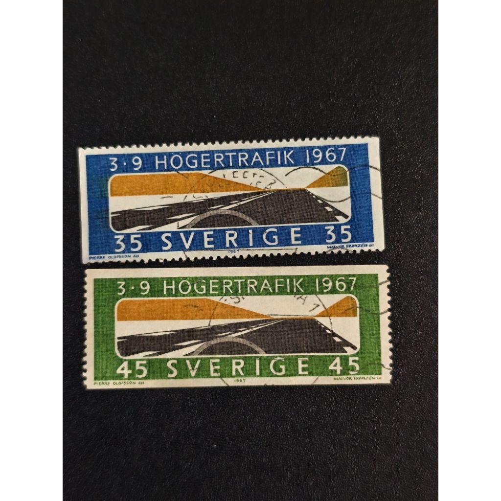 RK12 Sverige Sweden ปี 1967 แสตมป์จราจร ครบชุด 2v ใช้แล้ว