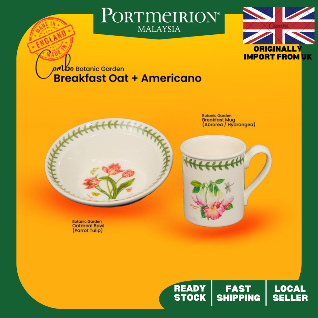 [1ST QUALITY] PORTMEIRION BOTANIC GARDEN COMBO BREAKFAST OAT & AMERICANO-Oatmeal Bowl (นกแก้วทิวลิป)