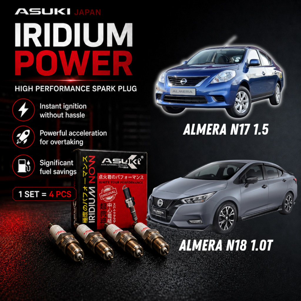 ASUKI ญี่ปุ่นหัวเทียน Iridium Almera N17 1.5 Nissan Almera N18 1.0 Turbo 1 ชุด 4 ชิ้น asic20hr11