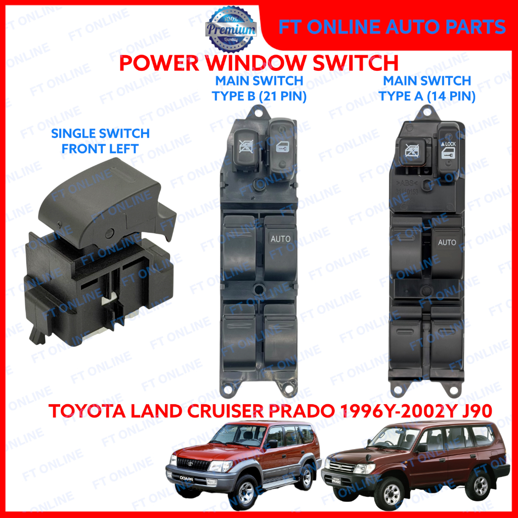 TOYOTA LAND CRUISER PRADO 1996-2002 J90 KZJ95 KDJ95 LJ95 RZJ95 สวิตช์พลังงาน MAIN MASTER WINDOW SUB 