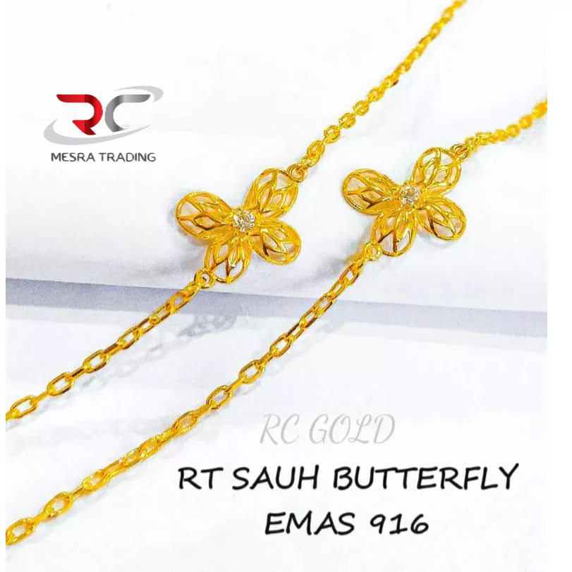 916 Pure GOLD BUTTERFLY DIAMOND BRACELET RT SAUH 916 GOLD ดอกไม้ BRACELET 916 SIMPLE GOLD BRACELET 9
