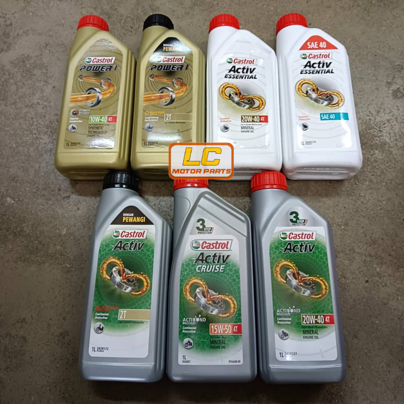 CASTROL 4T / 2T MINYAK HITAM ACTIV ESSENTIAL SAE40 / 20W40 / ACTIV 20W40 / POWER1 10W40 ENGINE OIL 1