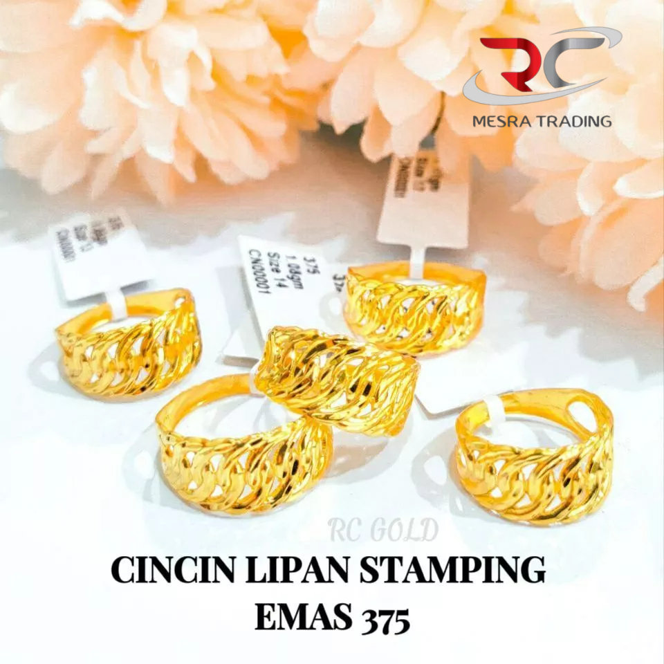 Gold STAMPING Centipede RING 375c Double Hook GOLD STAMPING 375c Centipede GOLD Hook 375 SIMPLE แฟชั ่ นแหวนทอง 375