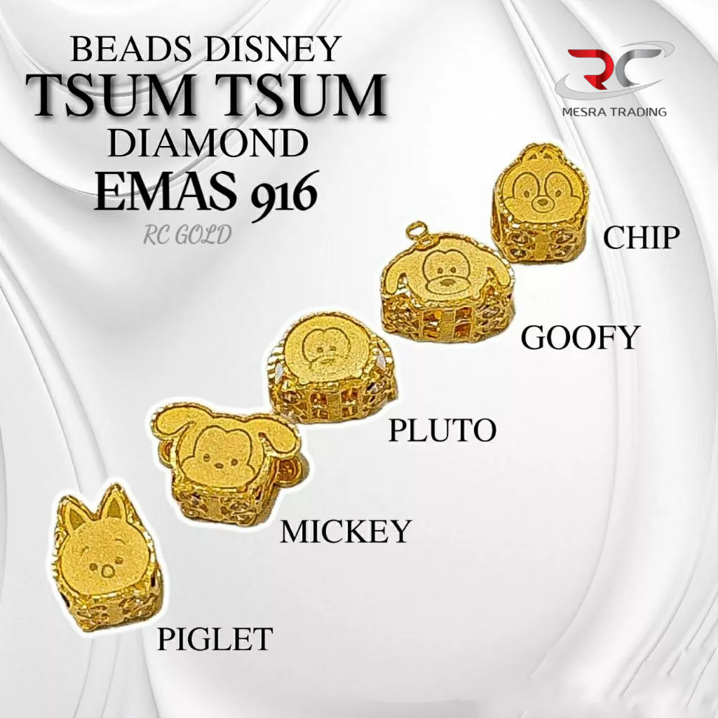 Beads DISNEY TSUM TSUM DIAMOND EMAS TULEN 916 BEADS CARTOON EMAS 916 CHARM BATU BEADS GOLD 916