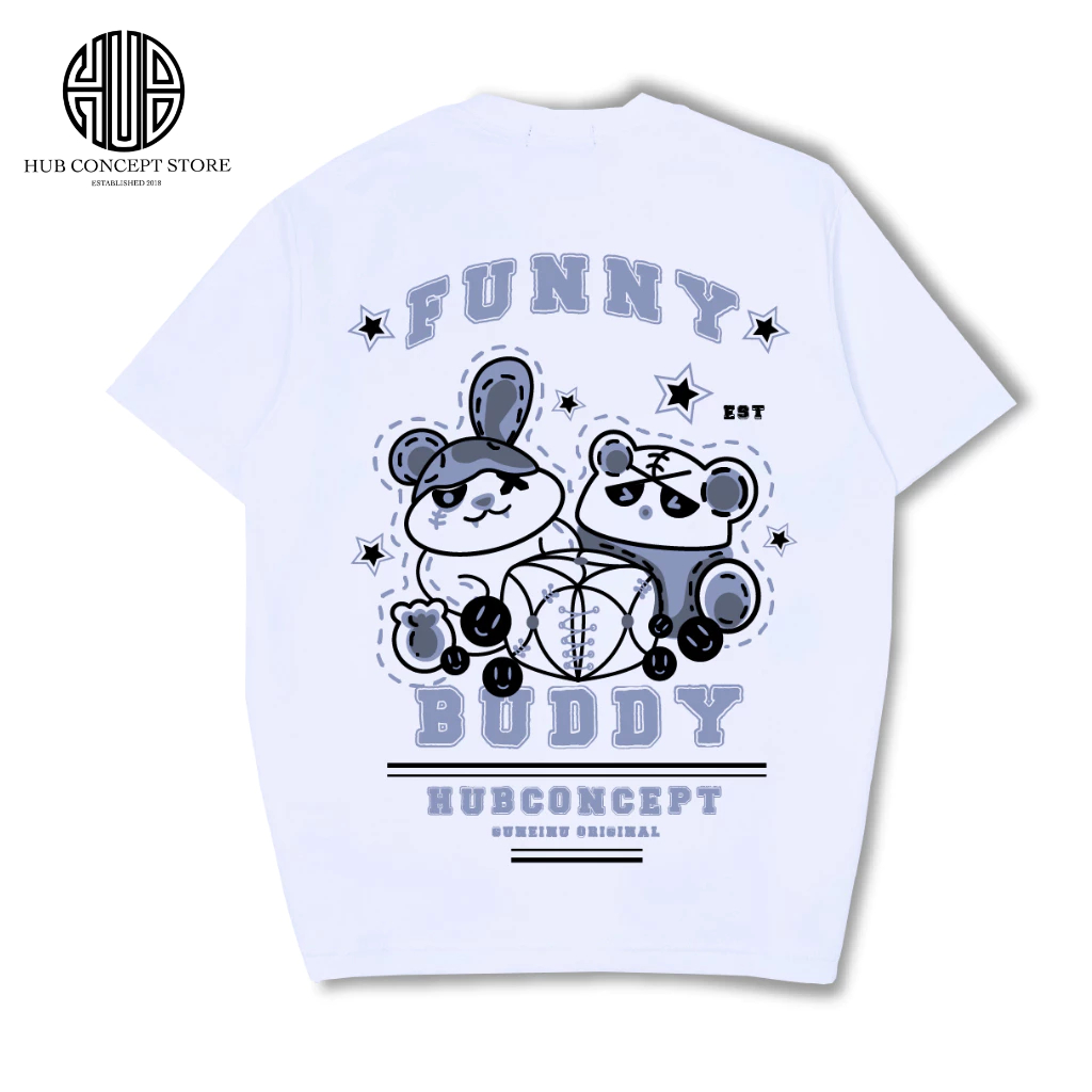 HUB CONCEPT STORE FUNNY BUNNY 230GSM OVERSAIZ TEE (HITAM/PUTIH)