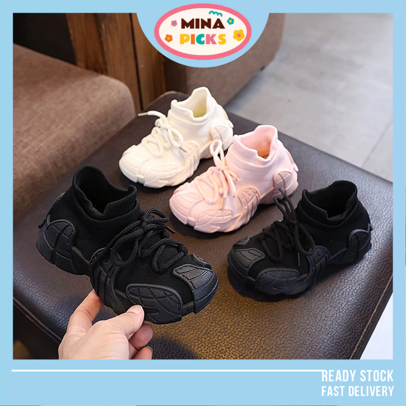 Jj08 26-37 Baby & Kids Sport Shoes Clunky Sneaker New Teen Unisex Casual Twins Pink Black Kasut Suka