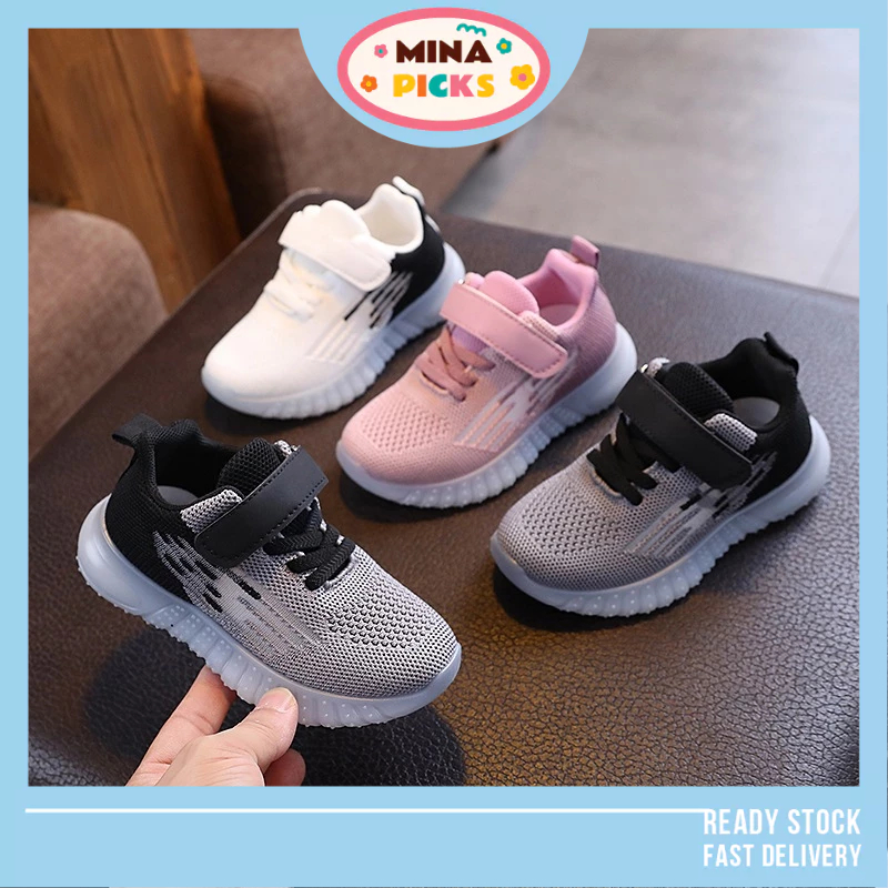 Jj07 26-37 Baby & Kids Sport Shoes Sneaker New Teen Unisex Casual Twins สีขาวสีดํา Kasut Sukan Budak