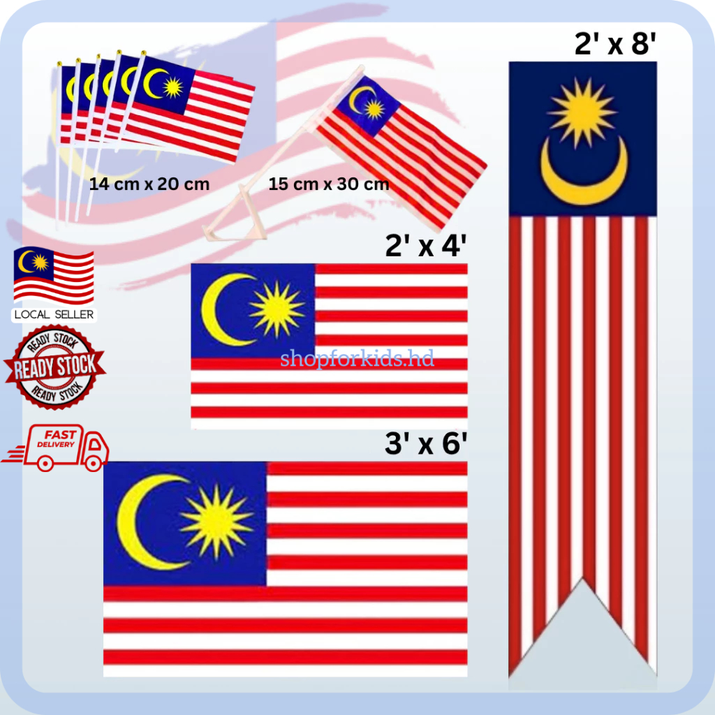 BENDERA โพลีเอสเตอร์ 2x4 3x6 2x8 POLE / BANNER / HAND / CAR / SPRING FLAG Tiang Merdeka