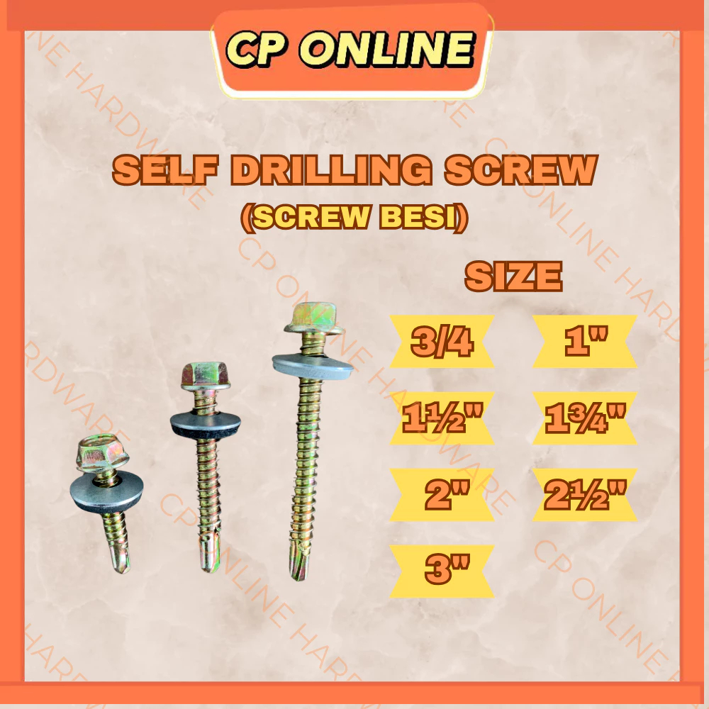 CP ONLINE สกรูเจาะตัวเอง Hex M8//สกรูเครื่องซักผ้า/สกรู Bumbung/สกรูกันสาด/สกรู Besi/M8 สกรู